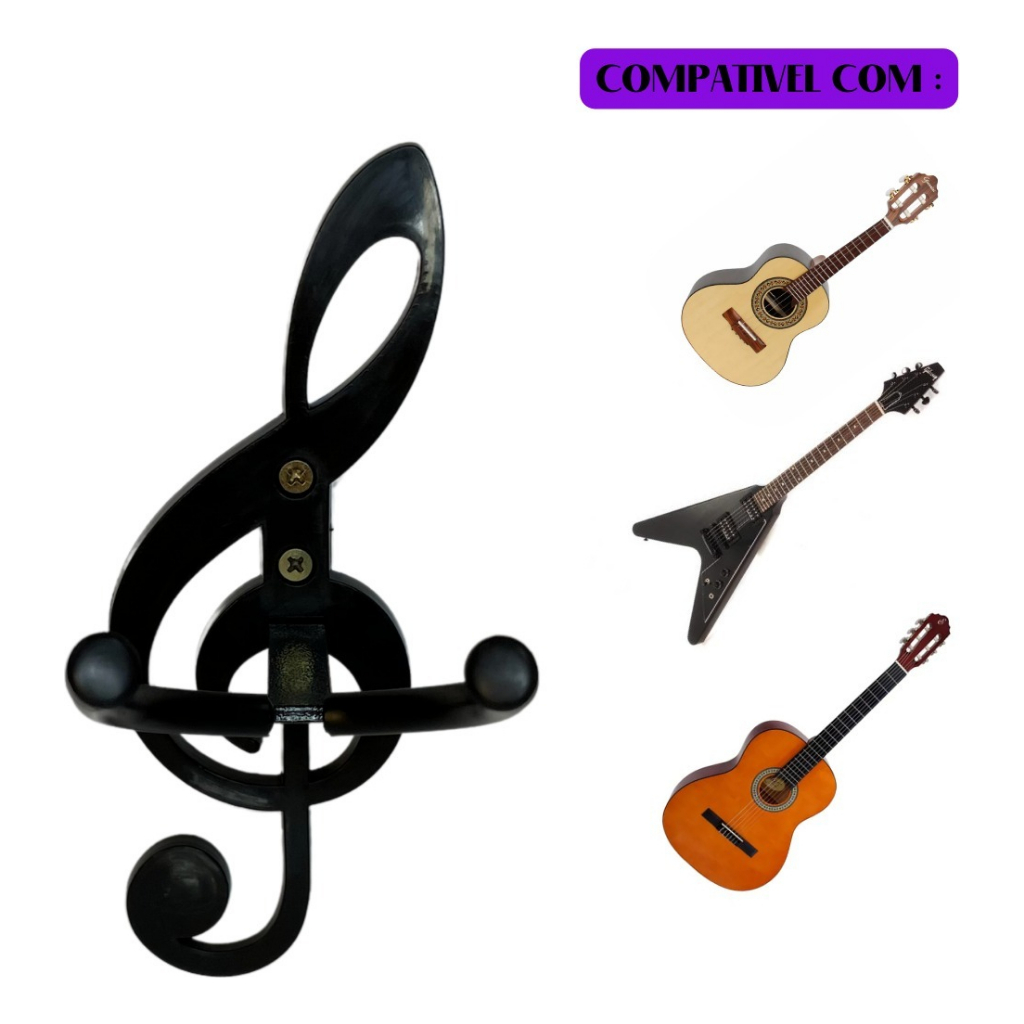 Imagem Suportes De Violão PRETO Parede Guitarra Baixo Cavaquinho Viola Ukulele