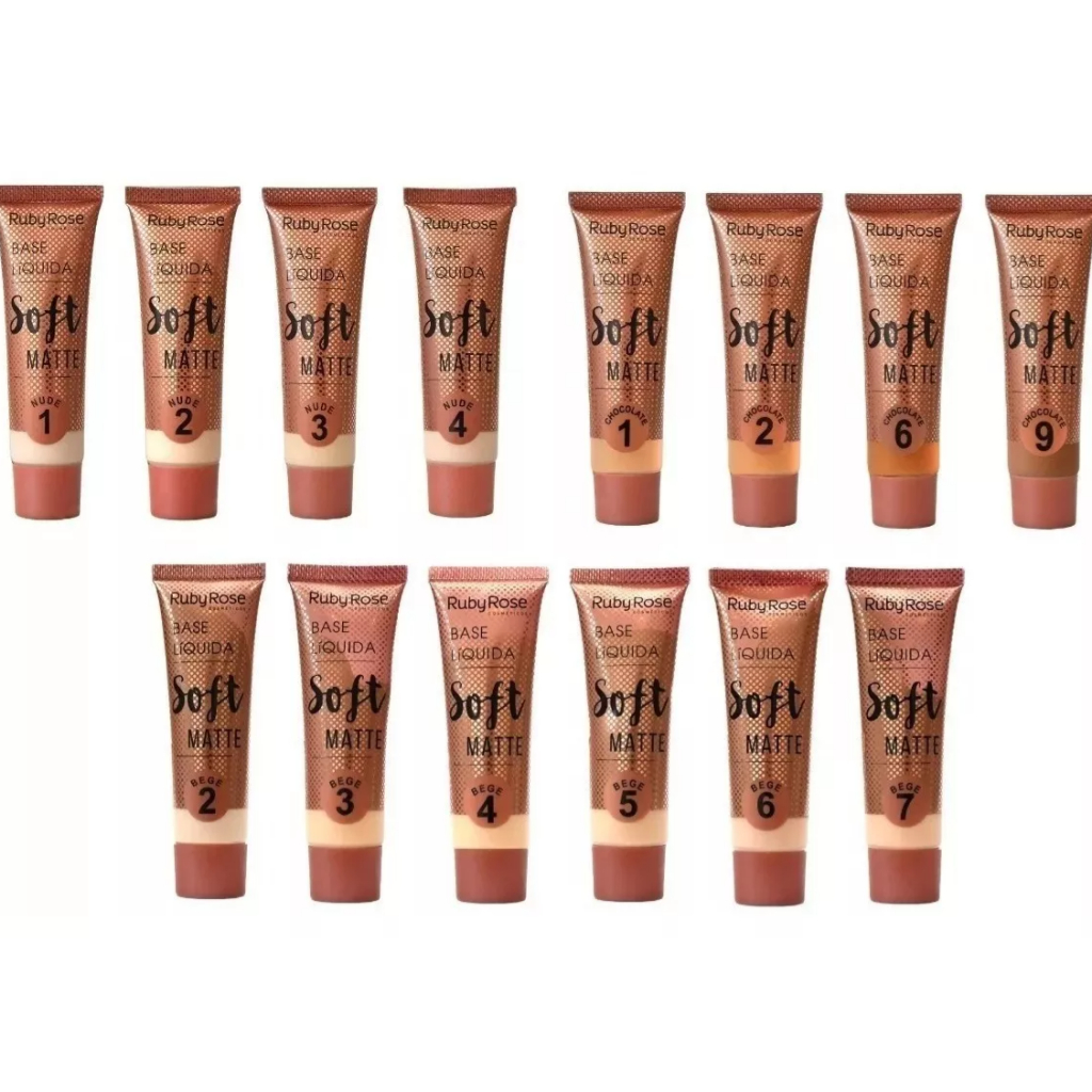Base Líquida Facial Soft Matte Ruby Rose 29ML- Bege/chocolate