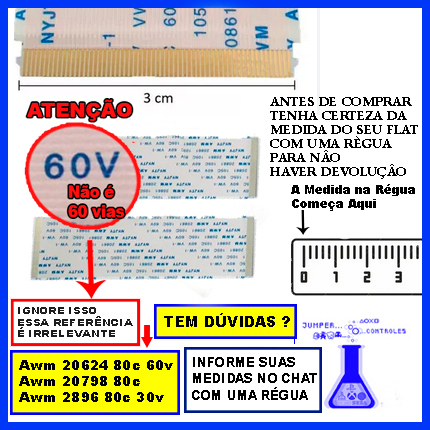 2 Cabos Flat 60 Vias X 10cm Para Tv Tcl 50p8m & Tv Philips 46pfl5508g/78 em Oferta na Shopee