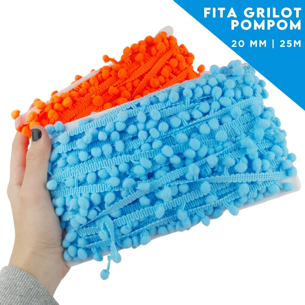 Fita Pompom 20mm C/25 Metros | Ideal Para Acabamento Decorativo Laços e Artesanato - MN em Oferta na Shopee