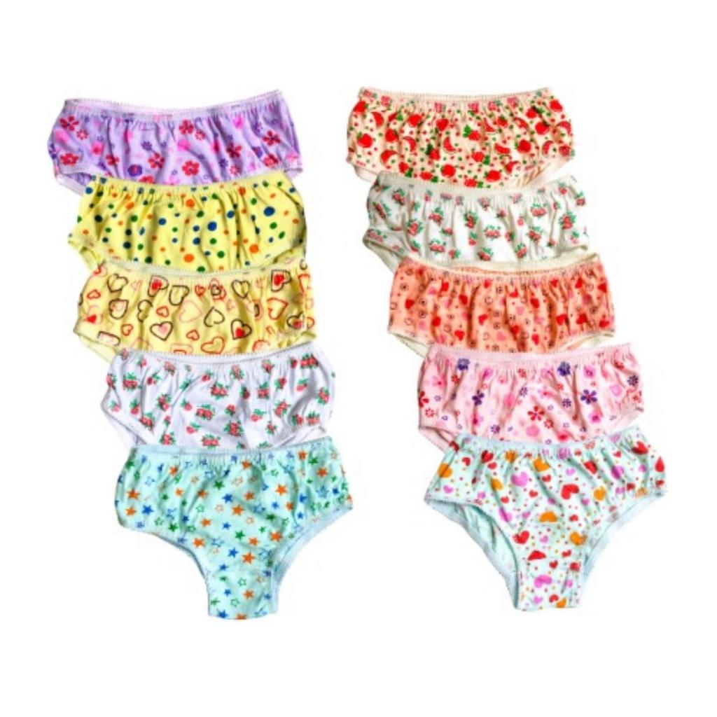 Kit Com 10 Peças Calcinhas Infantil Bebê E Crianças Estampadas Feminina Para Desfralde Forrada