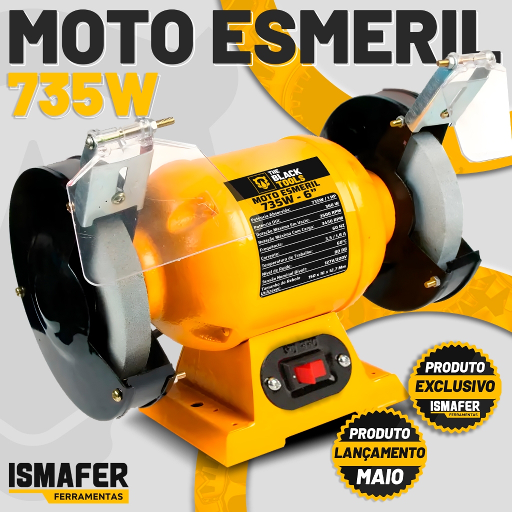 Moto Esmeril 6  Polegadas Bivolt 735w 3450 Rpm The Black Tools em Oferta na Shopee