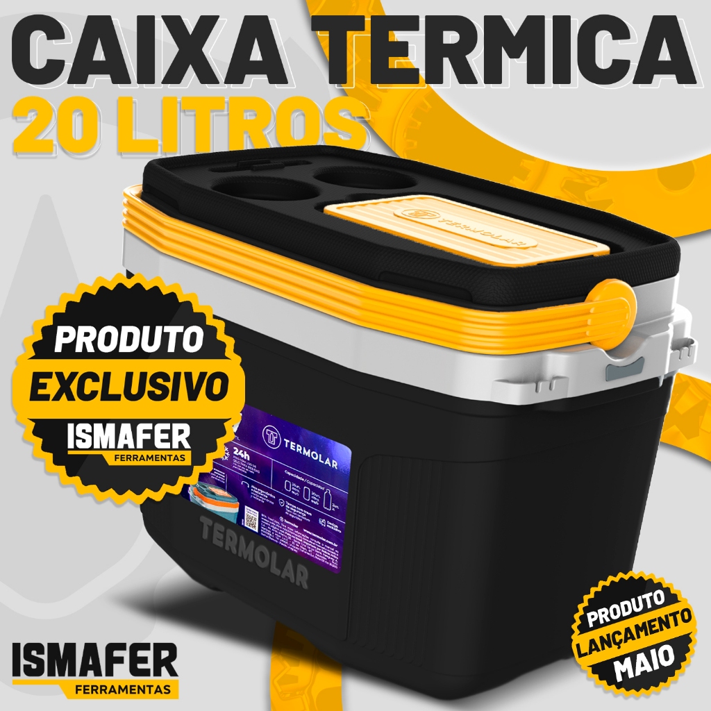 Imagem Caixa Térmica Cooler 20 Litros Com Alça Praia Preto Camping