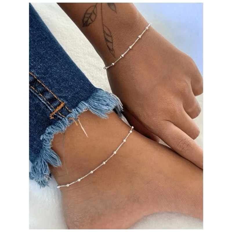 Kit Pulseira e Tornozeleira Bolinhas Veneziana Femenina Folheado a Prata925 Ouro18k em Oferta na Shopee
