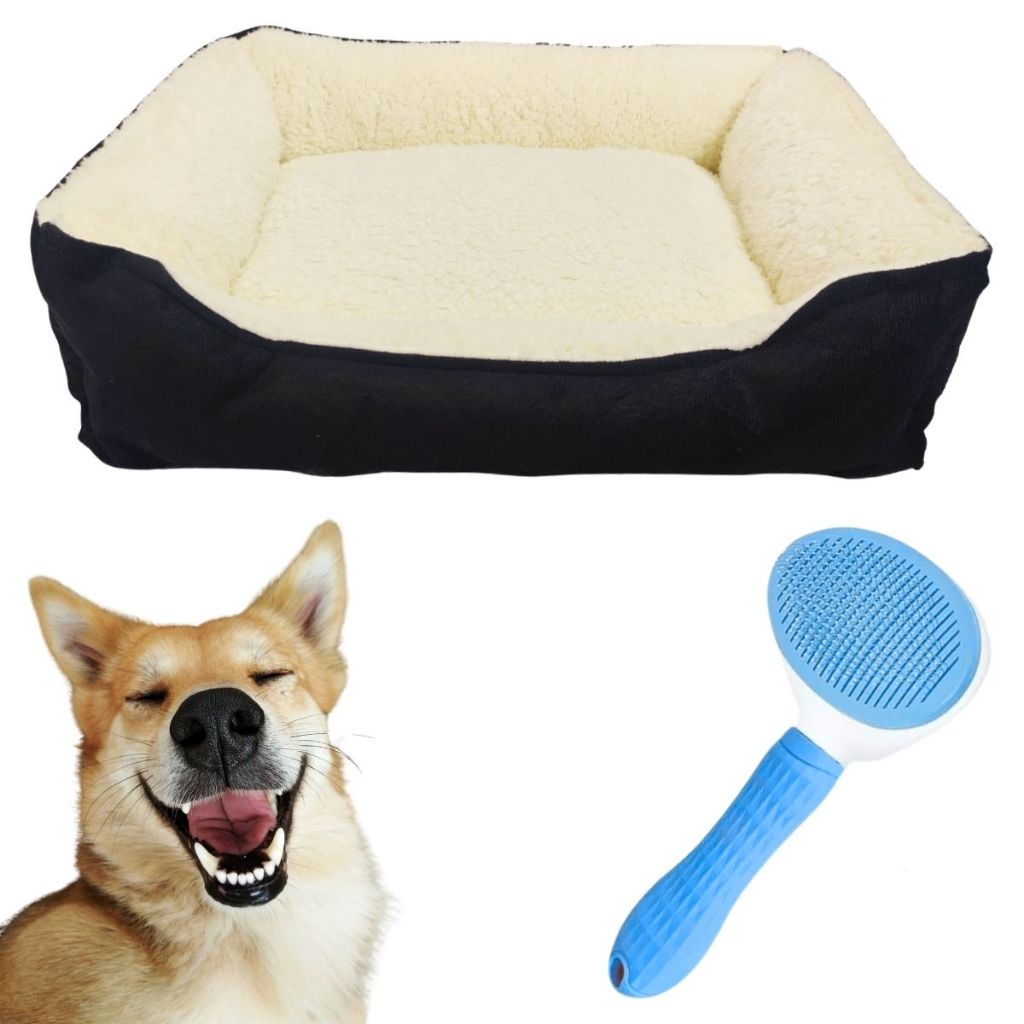 Cama Pet Luxo Pelucia Para Cachorro E Gato Confort G Com Escova Pet Rasqueadeira Caminha Sherpa