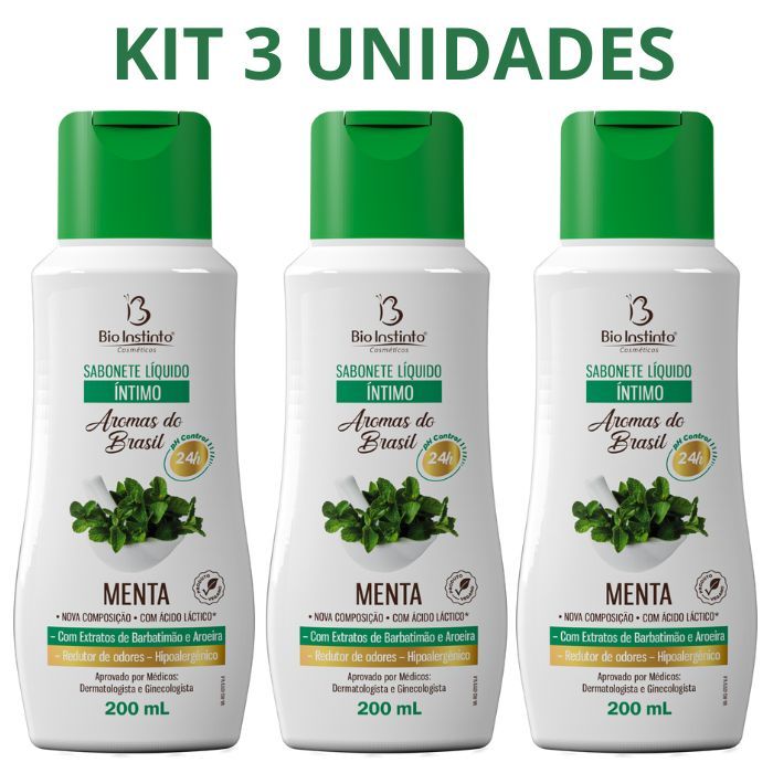 Kit 3 Sabonete Intimo Feminino Liquido Menta com Extrato de Barbatimão e Aroeira Bio Instinto 200ml em Oferta na Shopee
