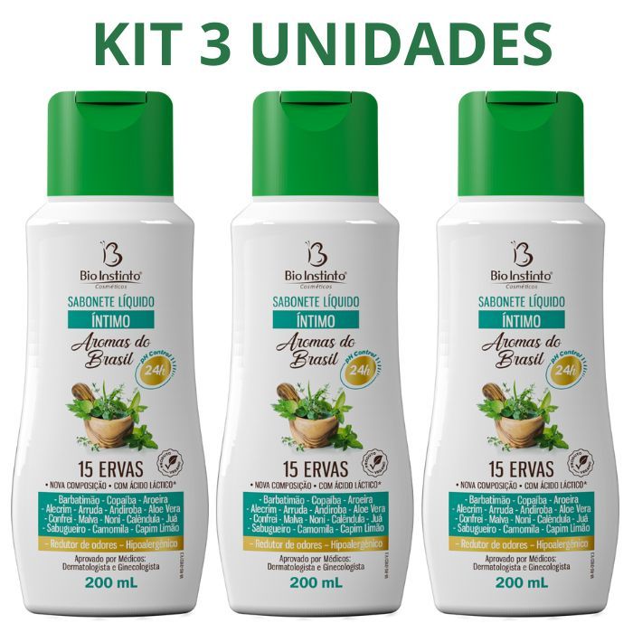 Kit 3 Sabonete Íntimo Feminino 15 Ervas Bio Instinto 200ml pH Equilibrado Frescor e Proteção Diária