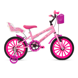 Bicicleta Infantil Feminina aro 16 Bike Princesa Com Cadeirinha De Boneca Rodinhas e Cestinhas em Oferta na Shopee