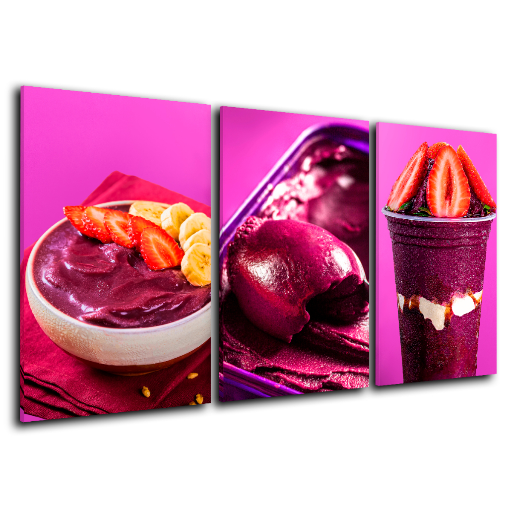 Kit Quadros Decorativos Açaí Açaiteria Sorvete Sorveteria Doce 3 Peças MDF