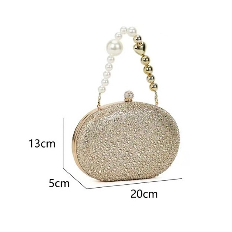 Bolsa com brilhos de diamante para festa casamentos madrinhas formatura e alça de pérolas (2009) em Oferta na Shopee