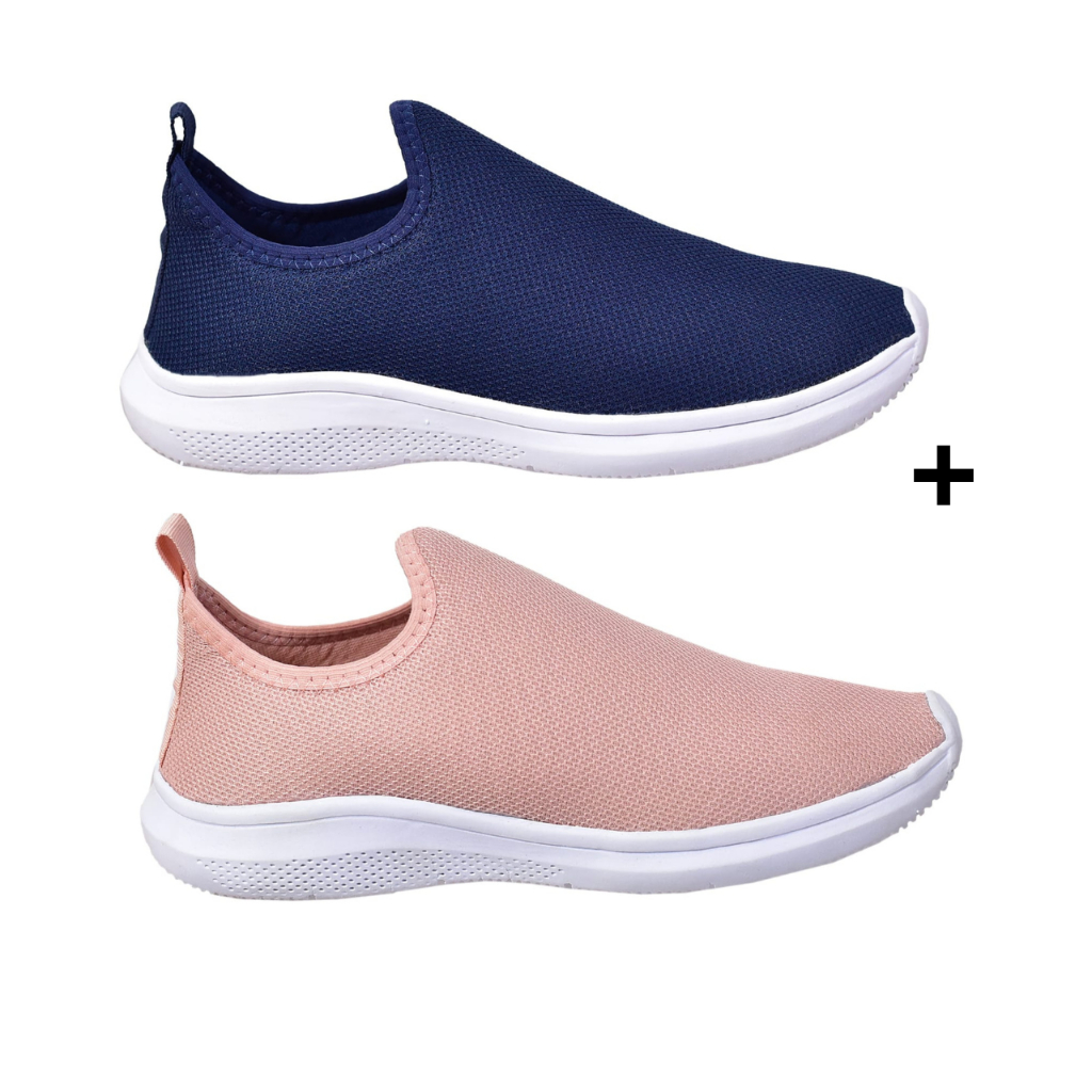 Kit 2pares Tênis meia Feminino Masculino Confortável Academia Caminhada Treino Casual  Sem Cadarço