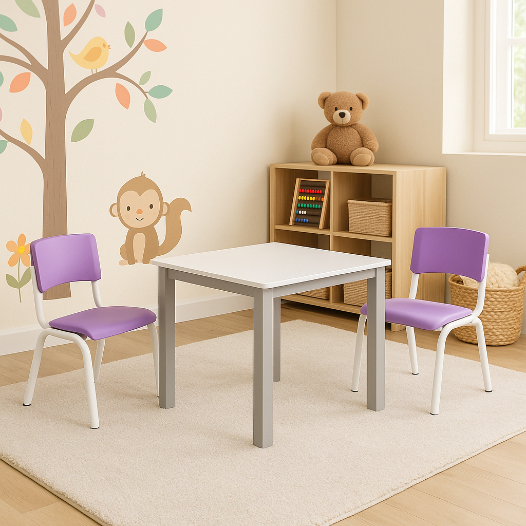 Kit Conjunto Mesa Infantil com 2 Cadeiras Roxas Estudo Didática Educativa em Oferta na Shopee