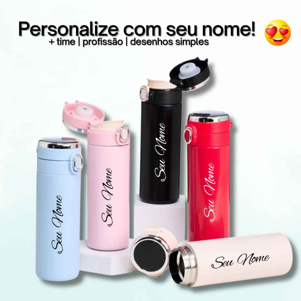 Garrafa Térmica Personalizada 400ml - Nome, Logotipo, Time, Profissão em Oferta na Shopee