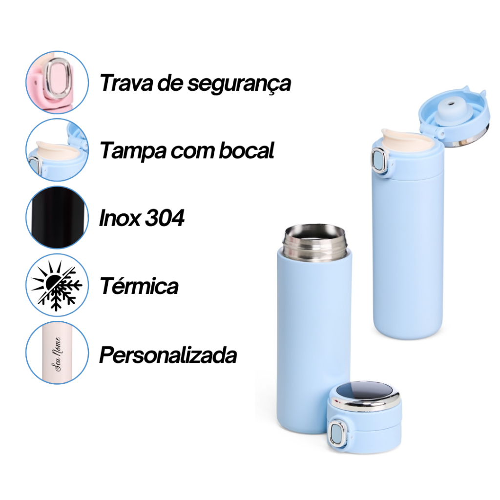 Garrafa Térmica Personalizada 400ml - Nome, Logotipo, Time, Profissão