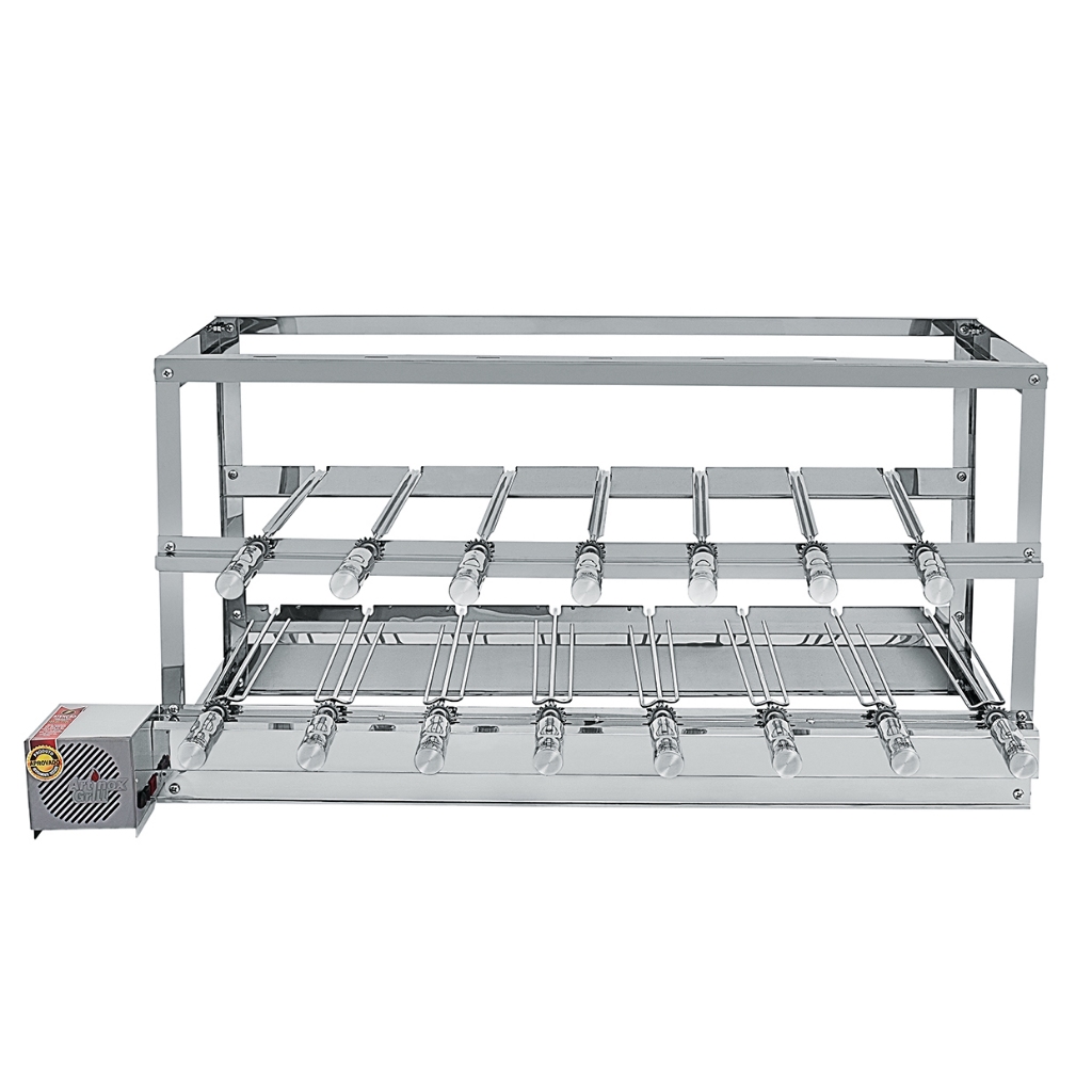 Churrasqueira Gira Grill Multinível 3 Andares - 100% Inox - Linha PRO - 8 Espetos Giratórios