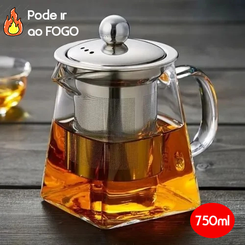 Chaleira Bule Vidro Infusora De Inox Direto Ao Fogo 750ml