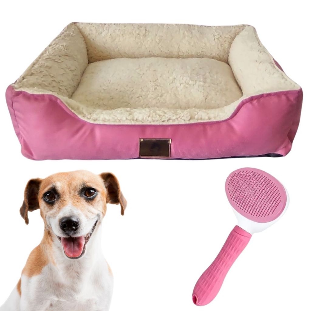 Cama Pet Luxo Pelucia Para Cachorro E Gato Confort M Com Escova Rasqueadeira Tira Pelos