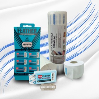 Kit Gola Higiênica Branca + Cartela Lâmina Feather Contem 60 Lâminas
