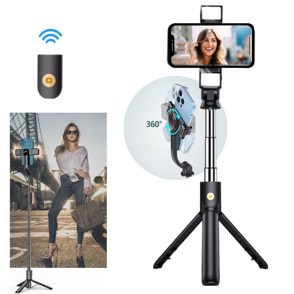 Tripé Selfiegram Com Dois Leds Selfiestick Fotos Videos Controle Bluetooth