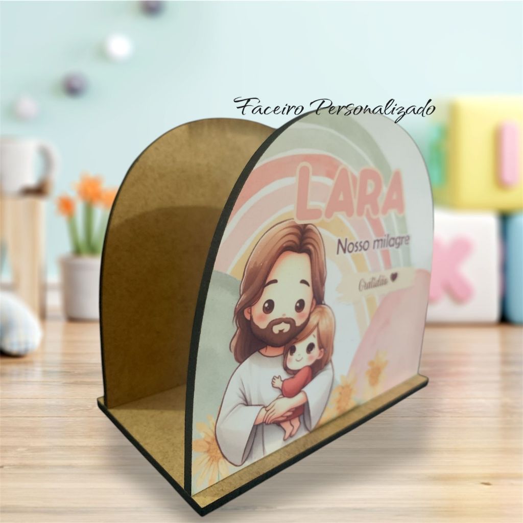 Porta Guardanapo Nosso milagre em MDF - Centro de mesa em MDF - Lembrancinha Jesus meu amigo menina- cod02