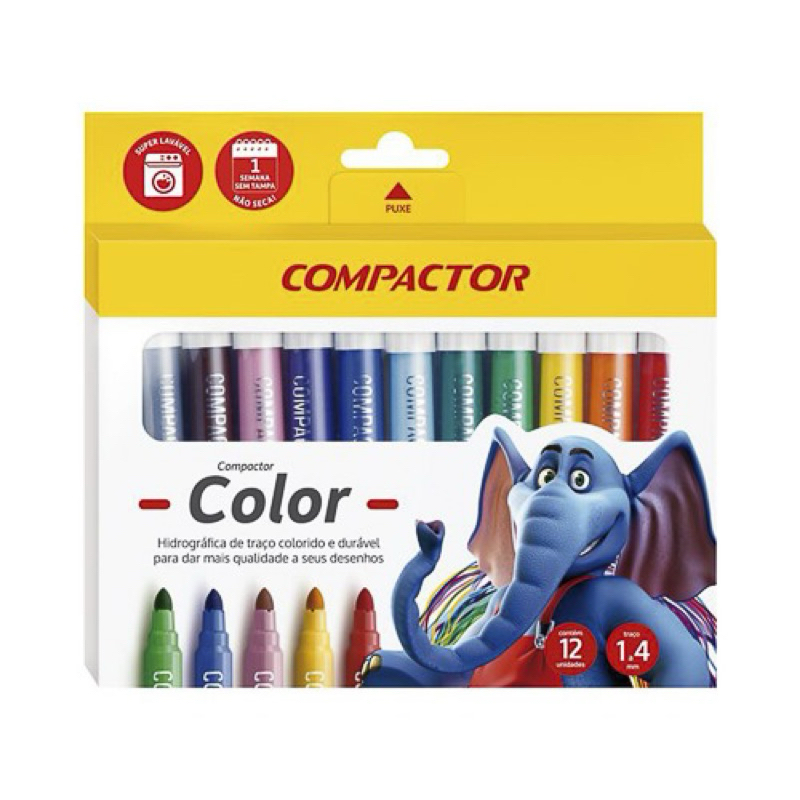 Canetinha 12 Cores Jumbo Compactor Color Hidrográfica Grossa em Oferta na Shopee