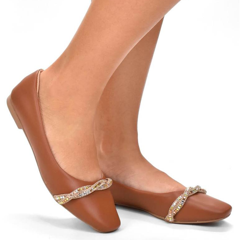 Sapatilha Feminina Bico Quadrado Boneca Detalhe Strass Brilho Casual Jaqueline Costa