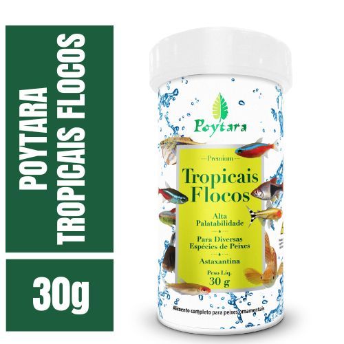 Ração Para Peixe Poytara Tropicais Flocos 30g Ração em Floco para Peixes Água Doce