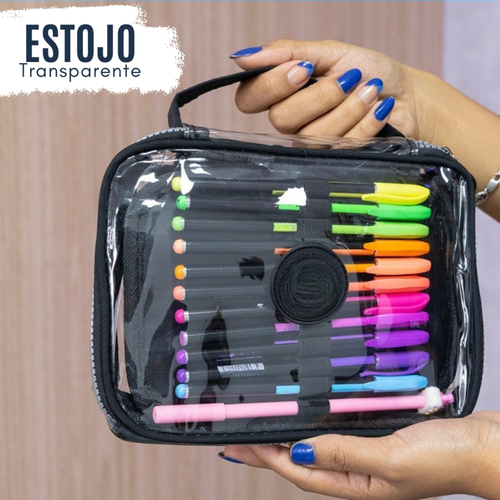 Estojo Transparente Box Com Divisórias Grande Duplo Case Organizador Escolar