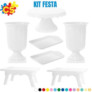 Kit Festa  (1 Boleira Cake Renda 19  + 2 Vaso Grego + 2 Bandeja 20x13 + 2 Mesinhas) em Oferta na Shopee