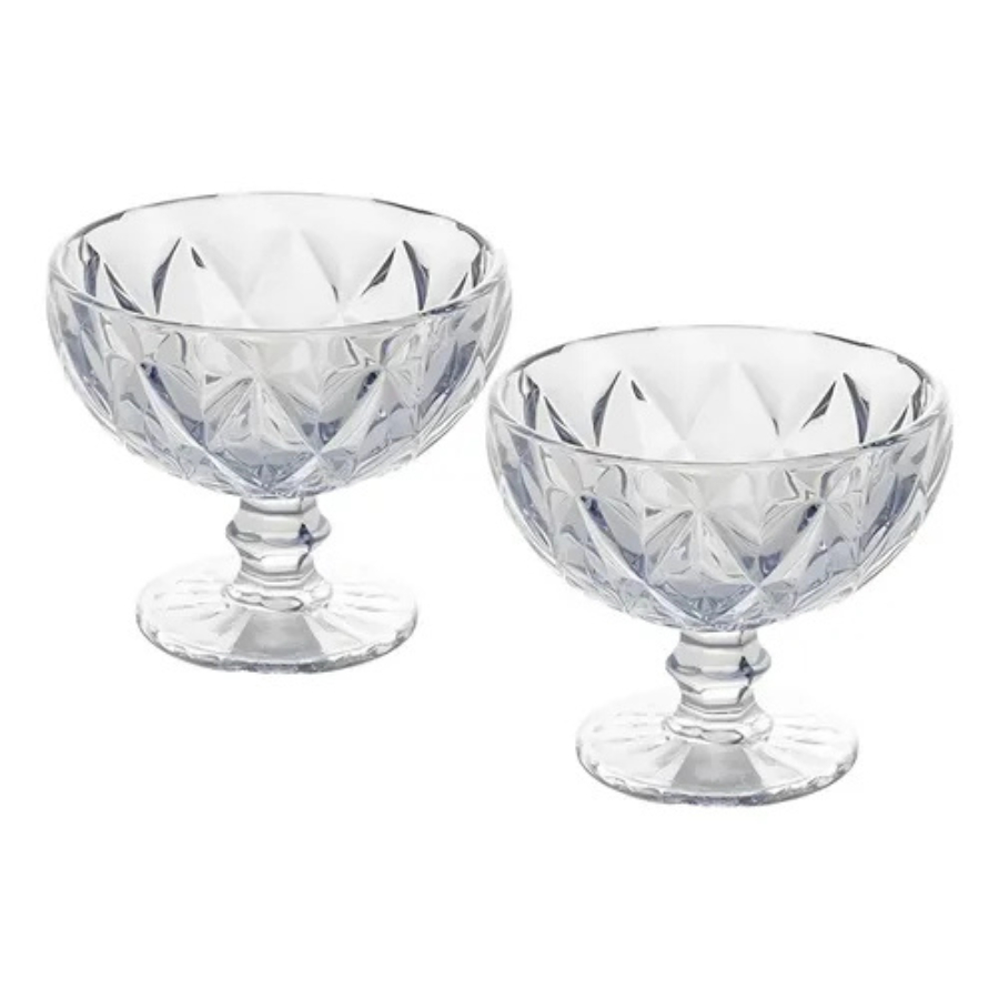 Jogo 2 Taças 310ml Diamond Vidro Luxo p/ Sobremesa Elegante Fino Class Cristal Premium