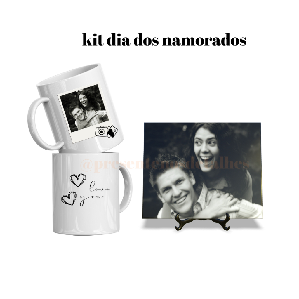 Kit Presente Personalizado – 1 Caneca de Porcelana + 1 Quadro com Foto no Azulejo