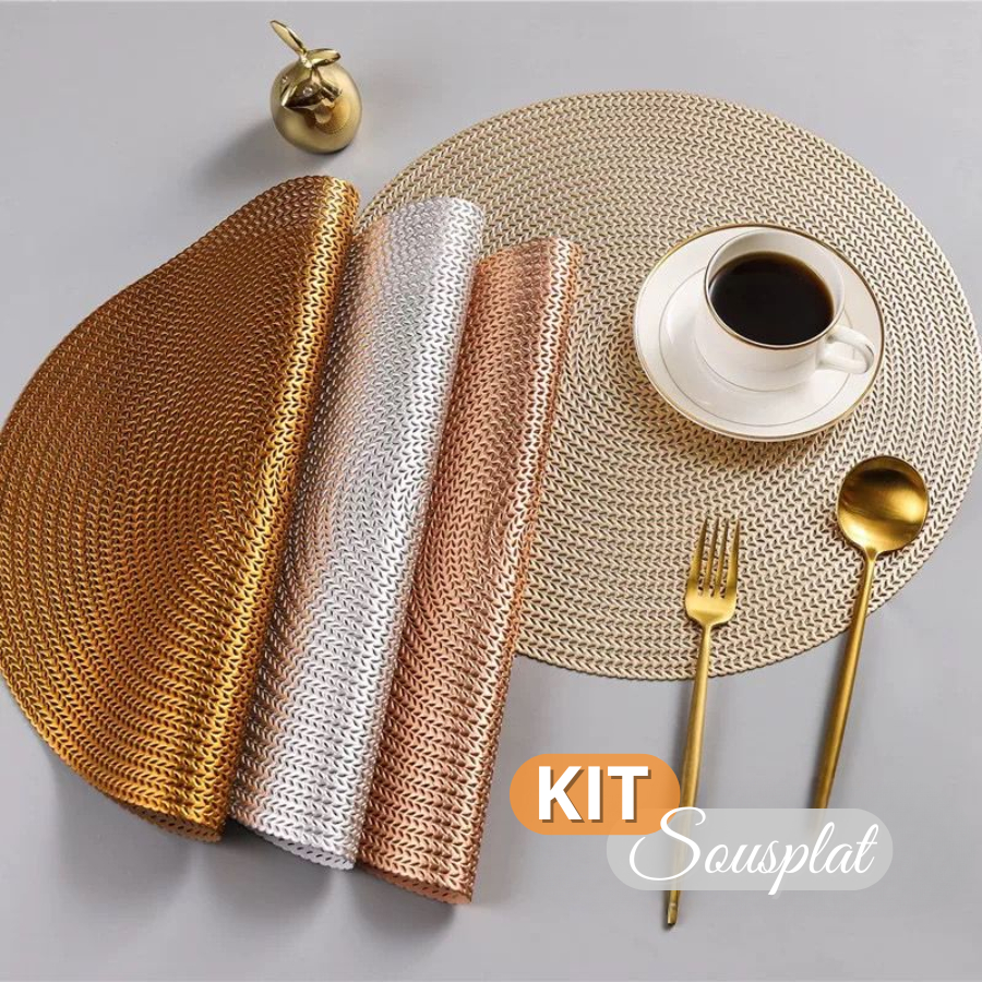 Kit Jogo Americano 4 ou 6 unidades Sousplast Redondo para Mesa de Jantar Mesa Posta Impermeável Luxo
