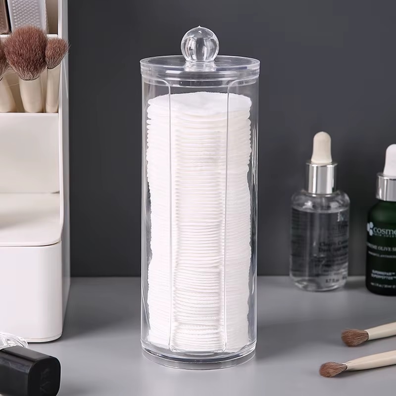 Porta Cotonetes Algodão Acrílico Disco Redondo Organizador Limpeza De Pele