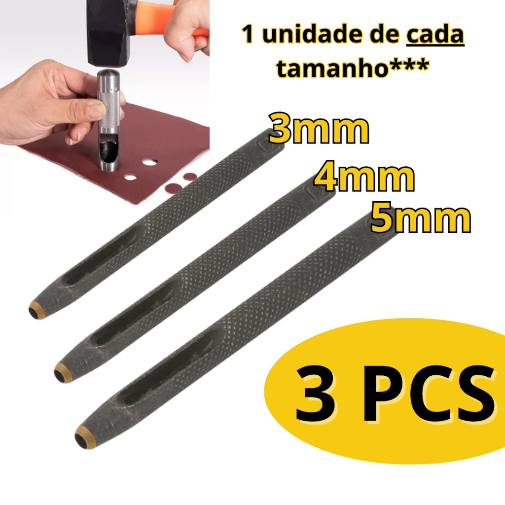 Kit 3 Furador 3,4,5mm Couro Vazador Perfurador Aço Vonder em Oferta na Shopee