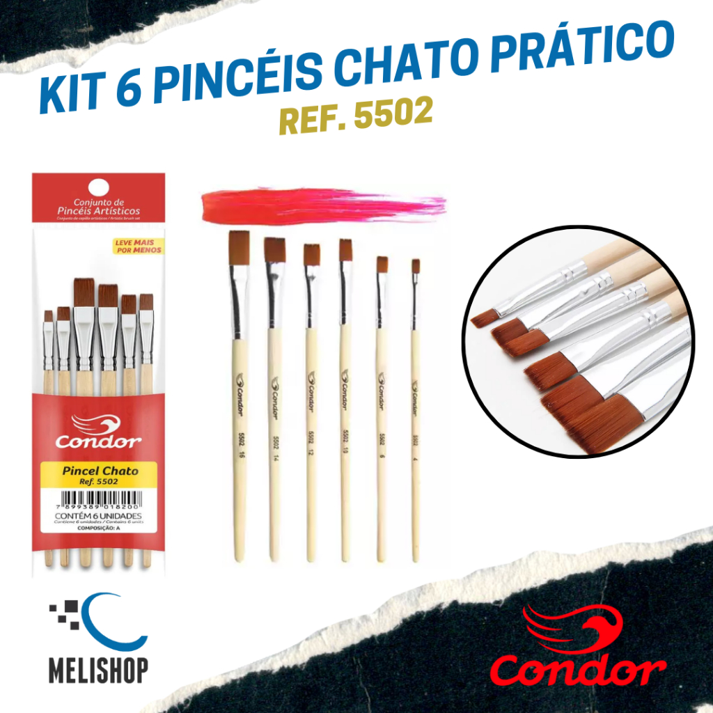 Kit Pincel Chato Prático REF 5502 Condor 6 Pincéis