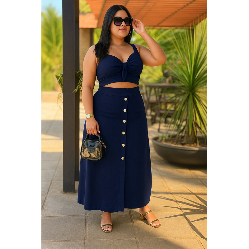 CONJUNTO PLUS SIZE SAIA LONGA GG ELEGANTE em Oferta na Shopee