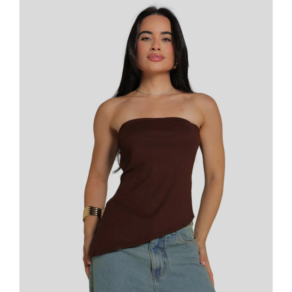 Blusa Feminina Tomara Que Caia Assimétrica De Bico Com Bojo Top Moda Blogueira Gringa