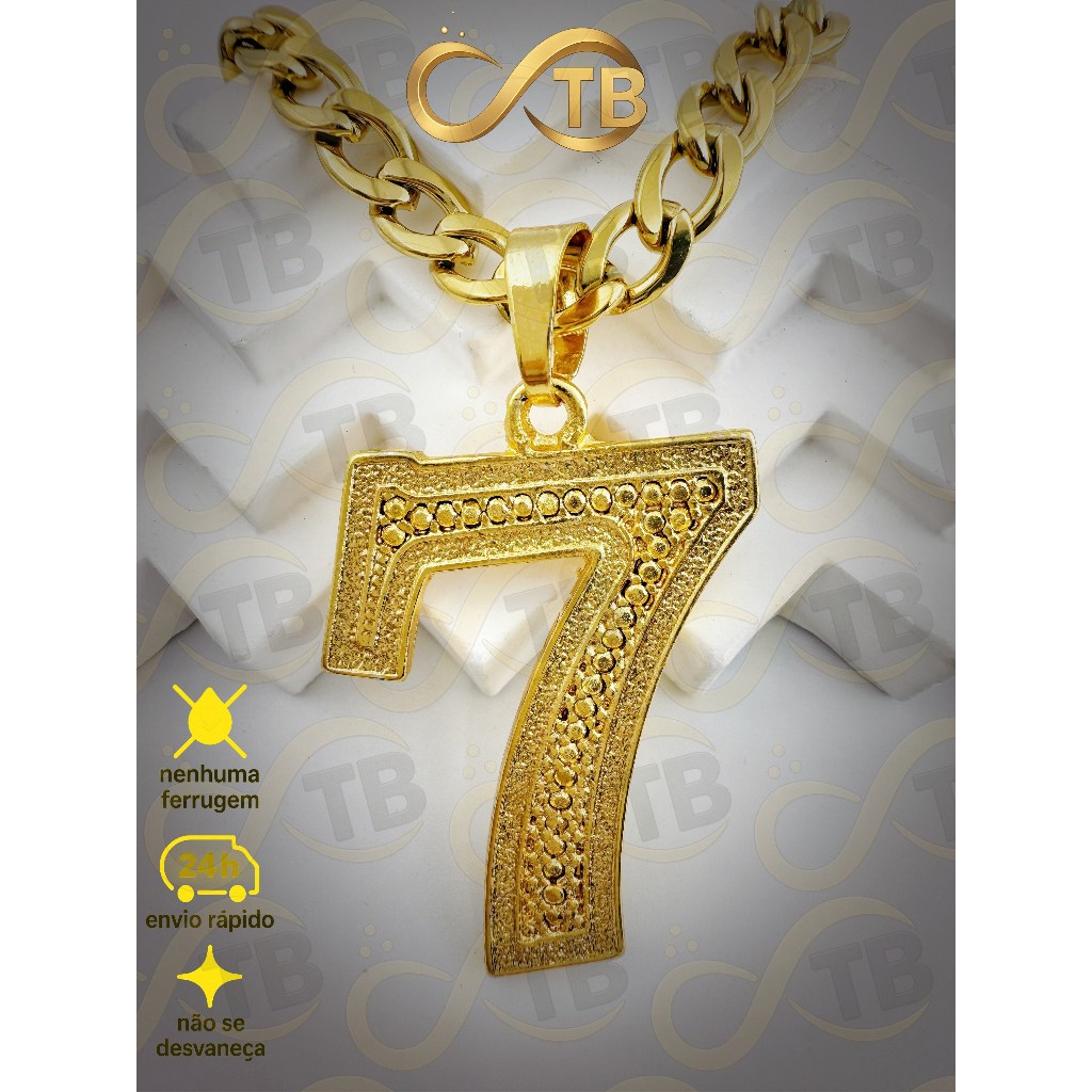 TB Colar Corrente  Grumet Pingente Pendente Dourado do Número 7Ouro 18K não escurece 70CM em Oferta na Shopee