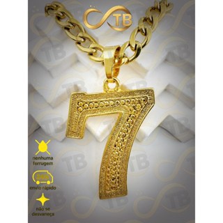 TB Colar Corrente  Grumet Pingente Pendente Dourado do Número 7Ouro 18K não escurece 70CM em Oferta na Shopee