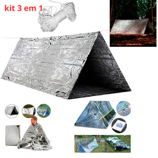 kit Tenda Barraca Térmica 2 Pessoas Material Grau Espacial Corda de Paraqueda 4 Ancoragem 3 Formas de Uso