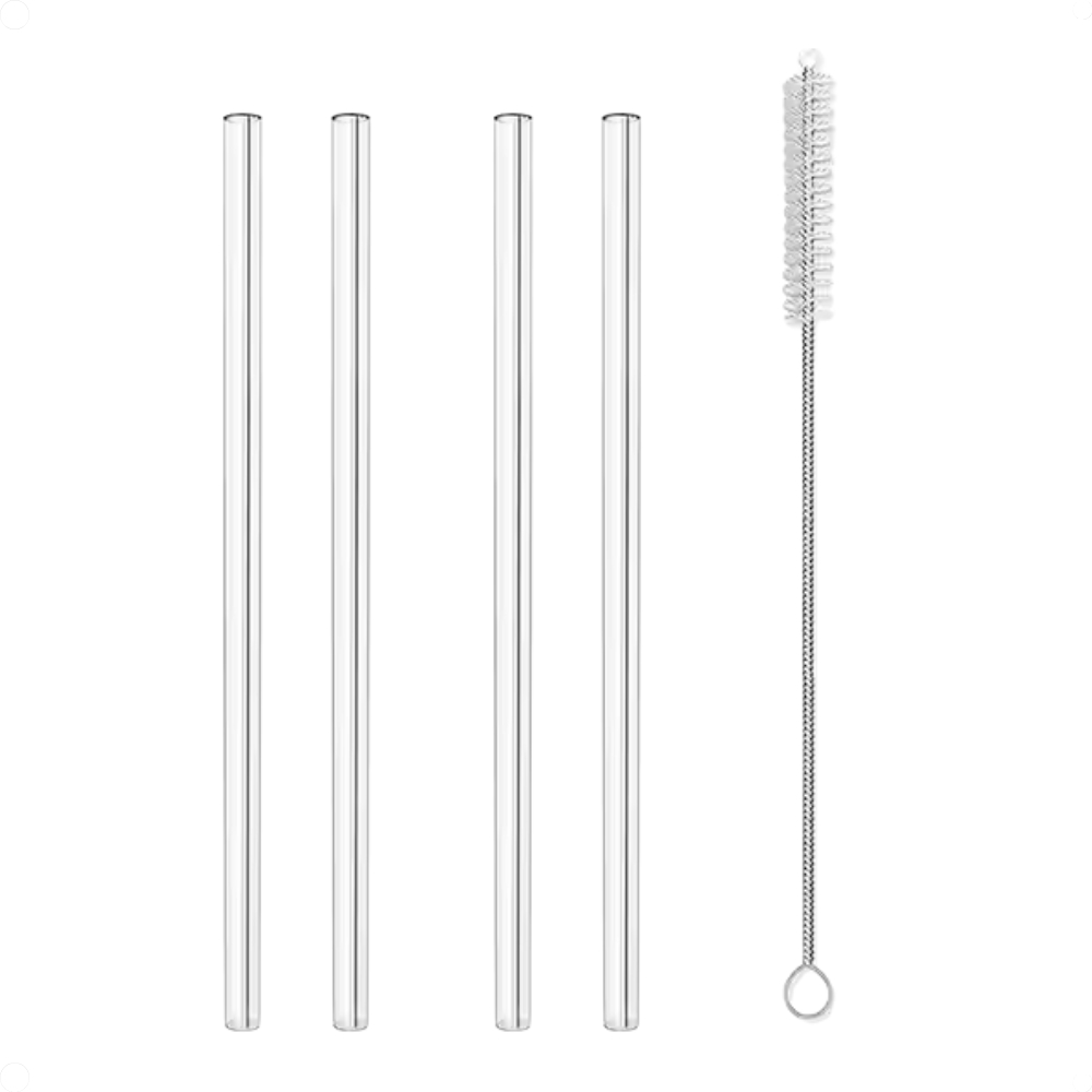 Kit de Canudos de Vidro Ecológicos Canudos Retos e Curvos Escova de Limpeza Reutilizável Sustentável