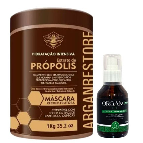 Máscara Própolis 1kg + Óleo Alecrim Rosmarinus 100ml Para Queda e Crescimento Acelerado