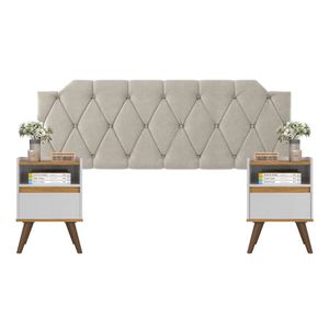Conjunto Mesa De Cab Com Gaveta + Cabeceira Estofada Box Para Cama Queen KELLY E KIT TED BRA/FREIJÓ