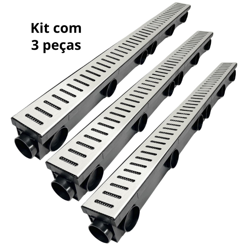 Kit 03 unidades Ralo Coletor grelha de Inox Linear 10x100 Tela Multi Saída Drenare Ver Fotos