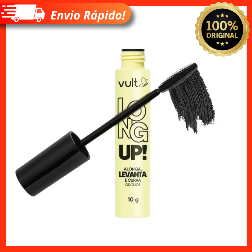 Máscara De Cílios Preta Long Up Alonga Levanta e Curva Os Cílios Não Borra Longa Duração 10g - Vult