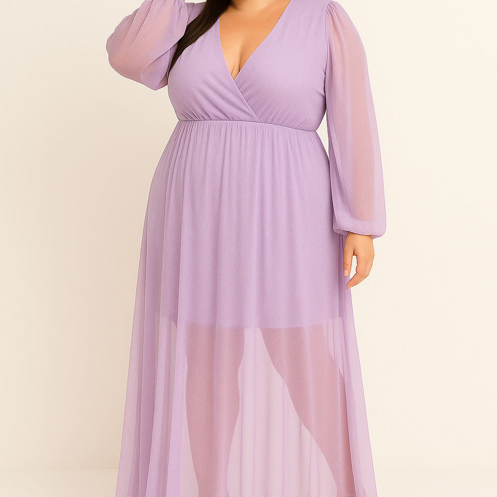 Vestido Lia Benta Plus Size Manga Longa Festa Madrinha Fluid