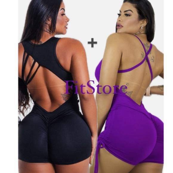 Kit 2 Macaquinho Costa Nua  Academia Fitness Empina Bumbum treino Roupa de Malhar MACAQUINHO ARGOLA + MACAQUINHO LAÇO )