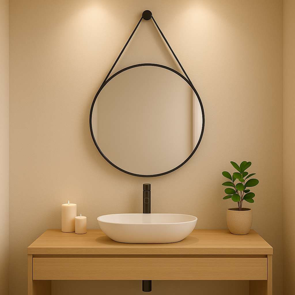 Espelho Adnet - Espelho com Alça 60cm Preto / Caramelo - Espelho Banheiro / Espelho Decoração