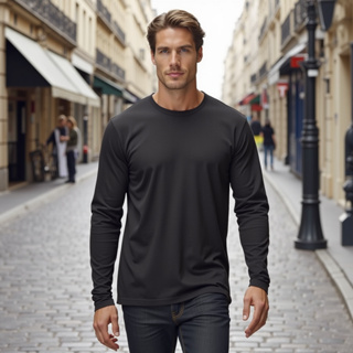 Camiseta Manga Longa Algodão 100% Básica Lisa Blusa de Frio Cumprida em Oferta na Shopee