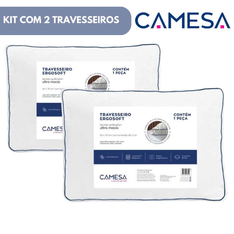 Kit 2 Travesseiros Camesa Ergosoft Hotel Ultra Macio 50x70 em Oferta na Shopee